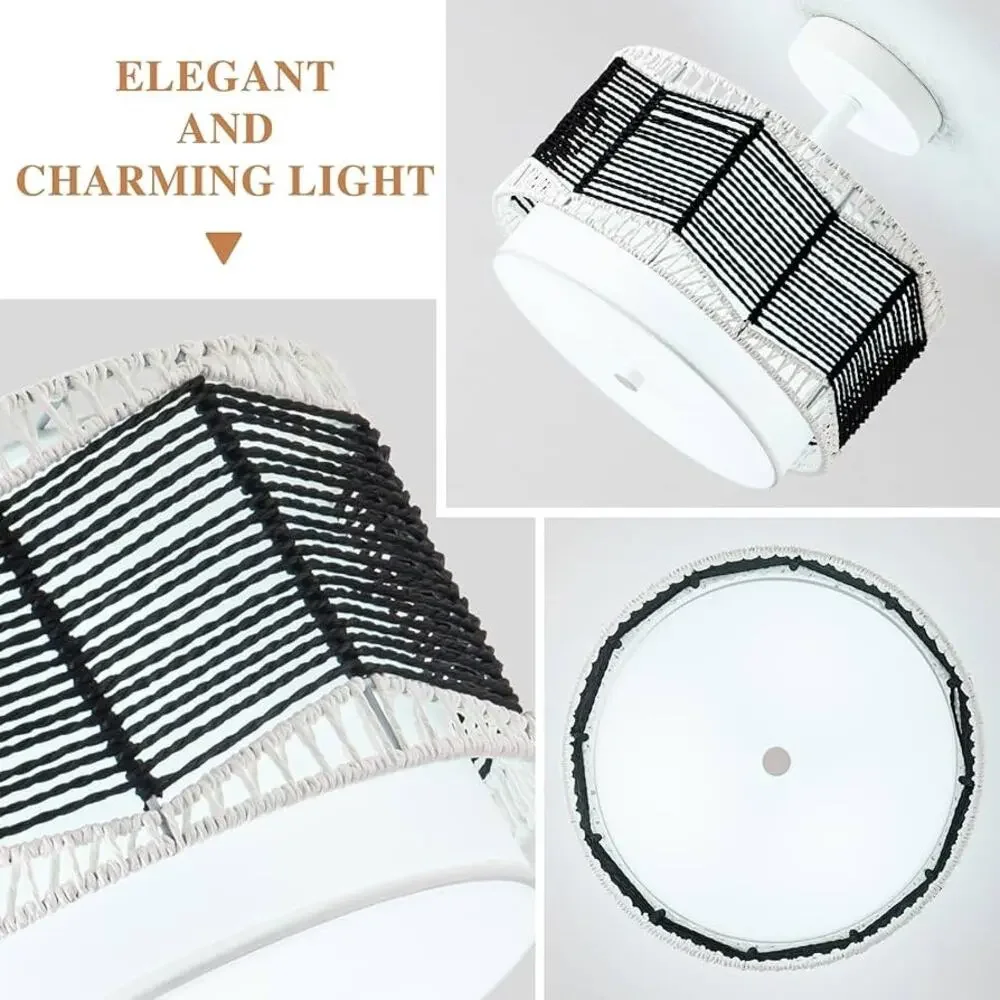 Tbaoinla - 3-light rattan ceiling lamp, black and white